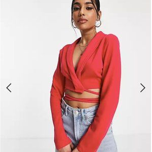 Hot Pink Co Ord Tailored Tie Front Crop Blazer